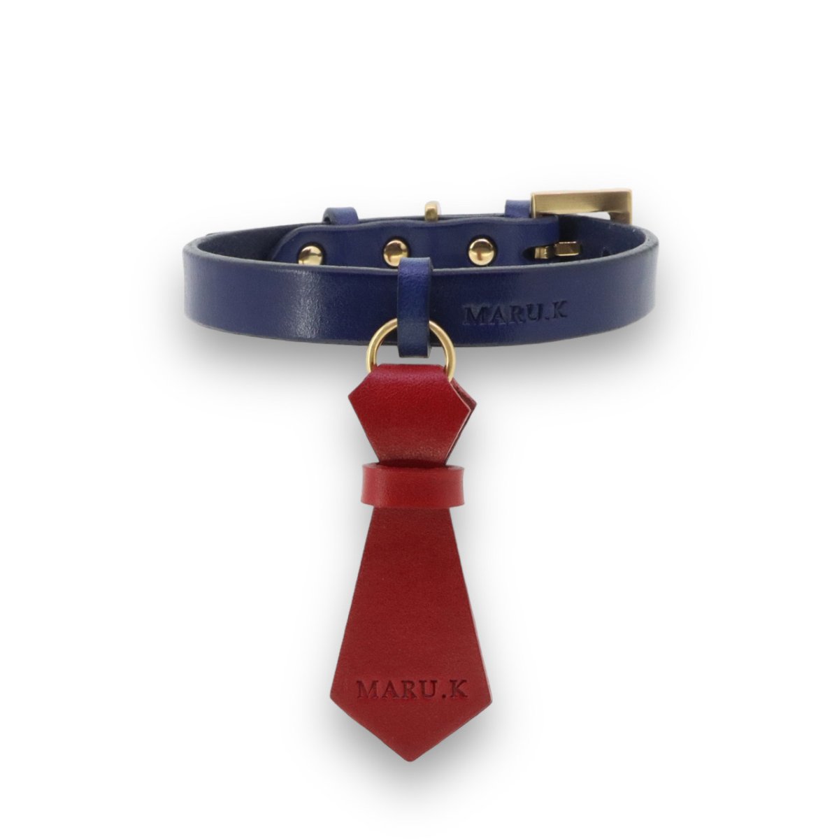 mmsu-ha 首輪色:ネイビー 金具:ゴールド タイ:レッド ツリカン:ネイビー サルカン:ネイビー 刻印:あり
