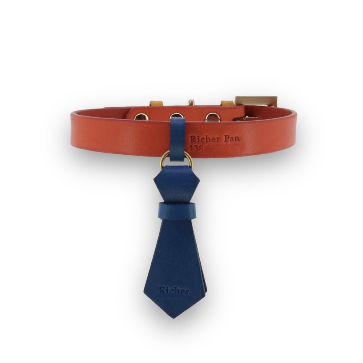mmsu-ha 首輪色:オレンジ 金具:ゴールド タイ:ブルー ツリカン:ブルー サルカン:マスタード 刻印:あり
