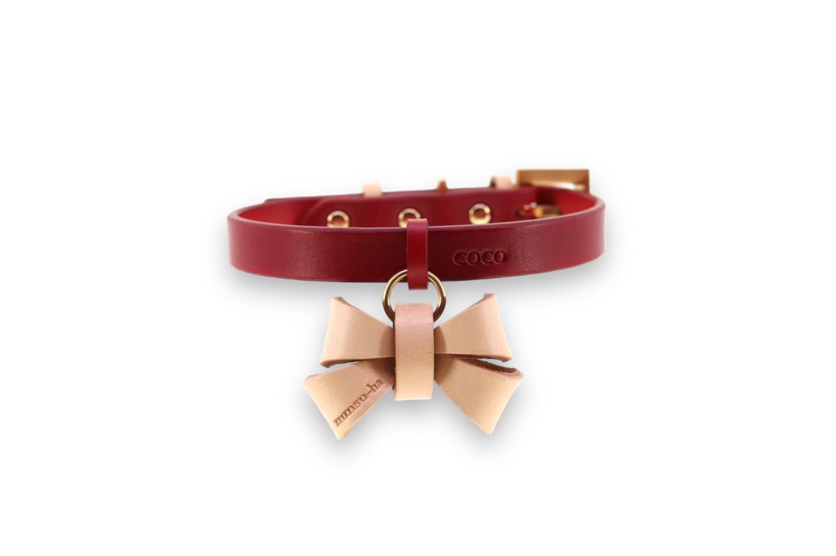 mmsu-ha エムエムスーハ FURICO RIBBON COLLAR首輪色:レッド リボン:ナチュラル ツリカン:レッド サルカン:ナチュラル 刻印:あり