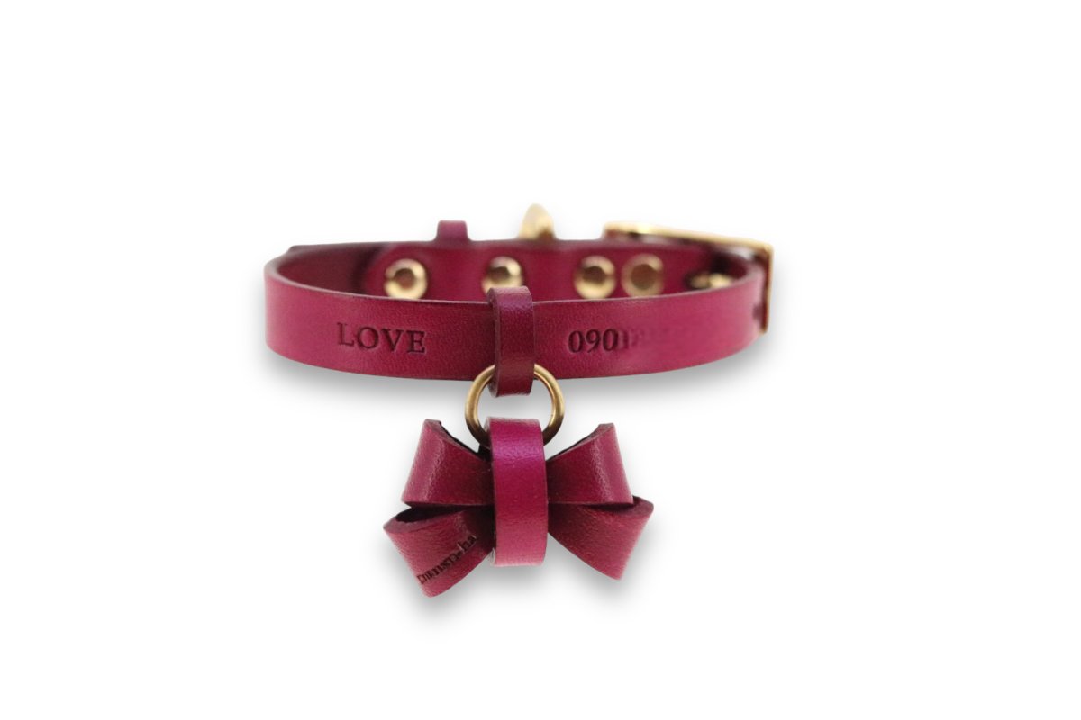 mmsu-ha エムエムスーハ FURICO RIBBON COLLAR首輪色:ワインレッド リボン:ワインレッド ツリカン:ワインレッド サルカン:ワインレッド 刻印:あり