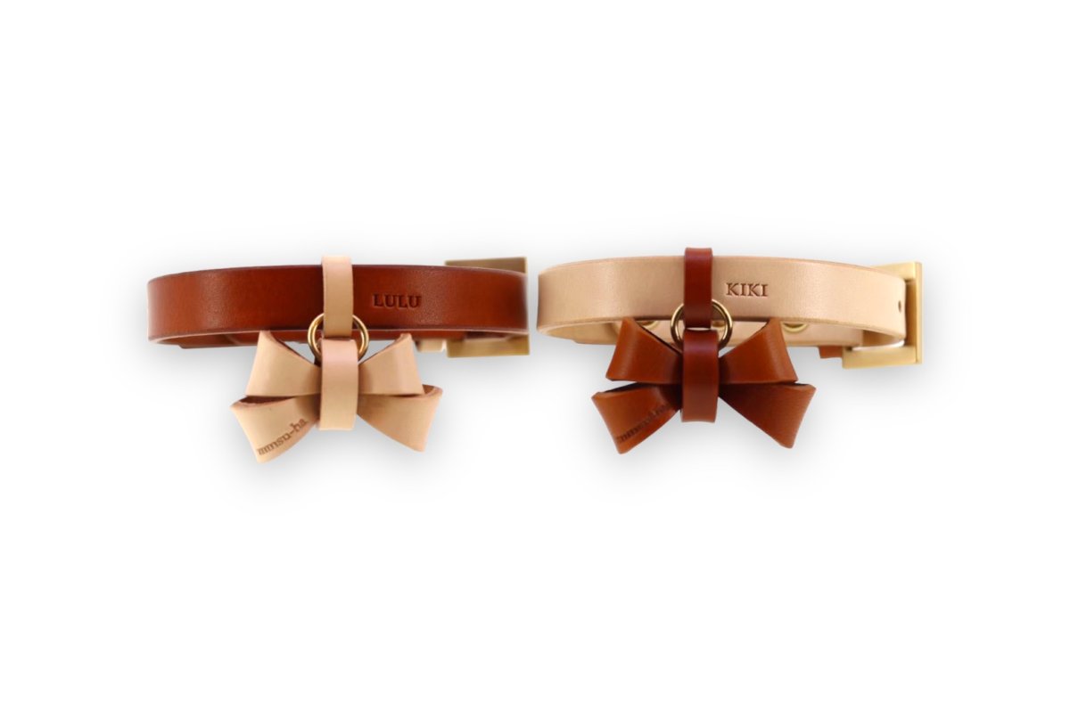 mmsu-ha エムエムスーハ FURICO RIBBON COLLAR首輪色:ブラウン/ナチュラル リボン:ナチュラル/ブラウン ツリカン:ナチュラル/ブラウン サルカン:ナチュラル/ブラウン 刻印:あり