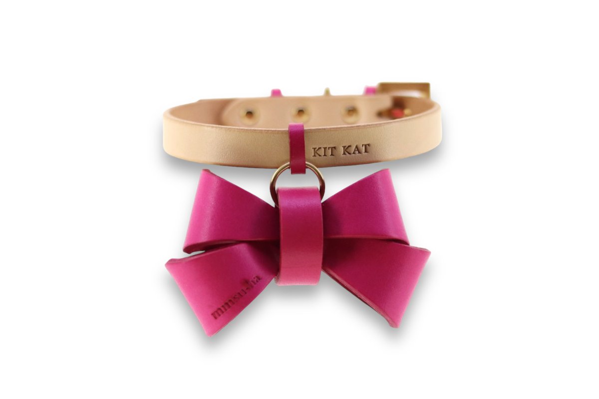 mmsu-ha エムエムスーハ FURICO RIBBON COLLAR首輪色:ナチュラル リボン:ピンク ツリカン:ピンク サルカン:ピンク 刻印:あり