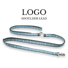 mmsu-ha LOGOショルダーリード/肩掛けリード/土台:ダークグレー/リボン:スモーキーブルー/金具:シルバー