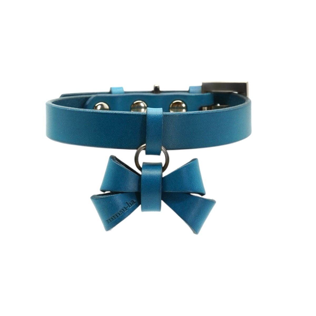 mmsu-ha 犬 レザー 革首輪 リボン ブルー