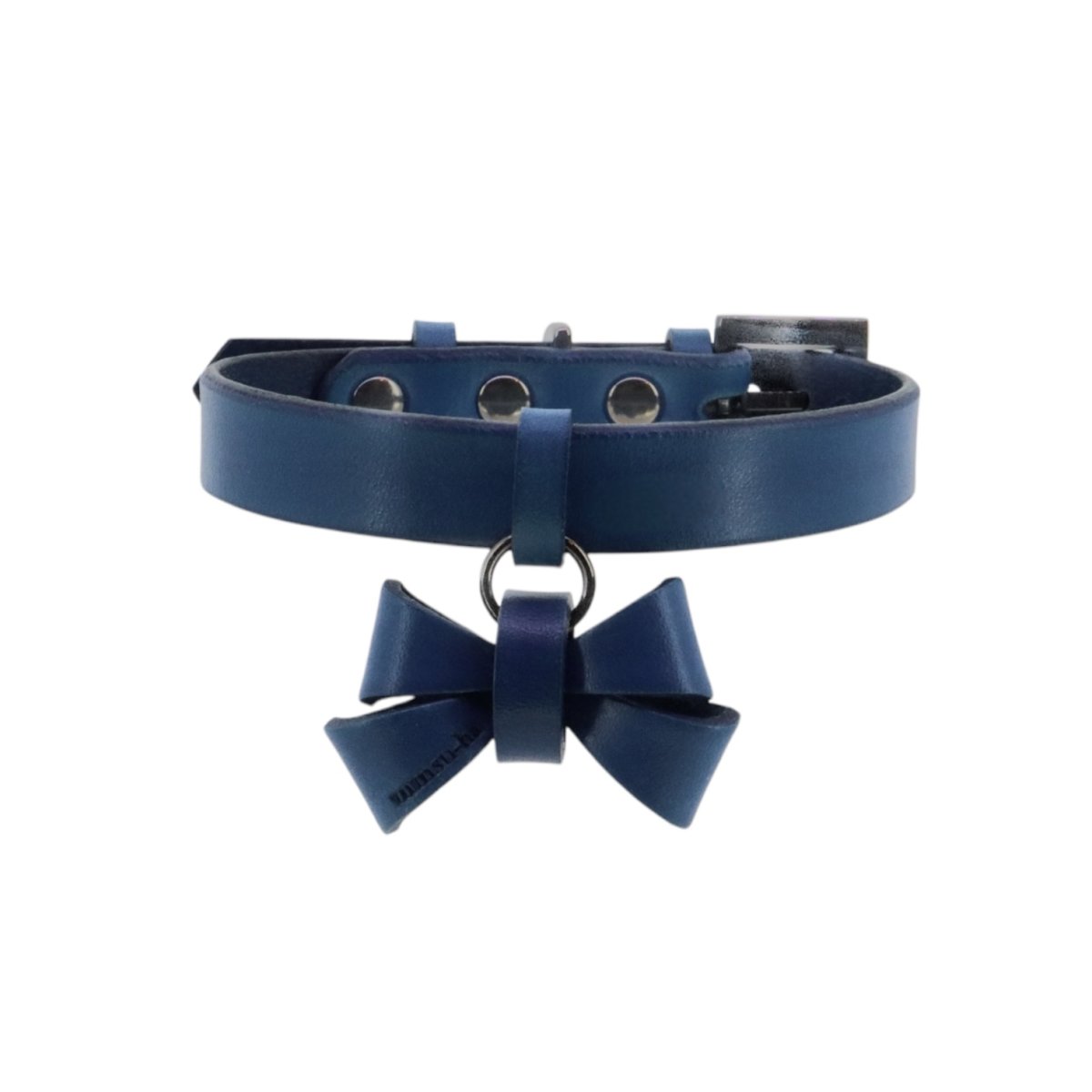 mmsu-ha 犬 レザー 革首輪 リボン ネイビー