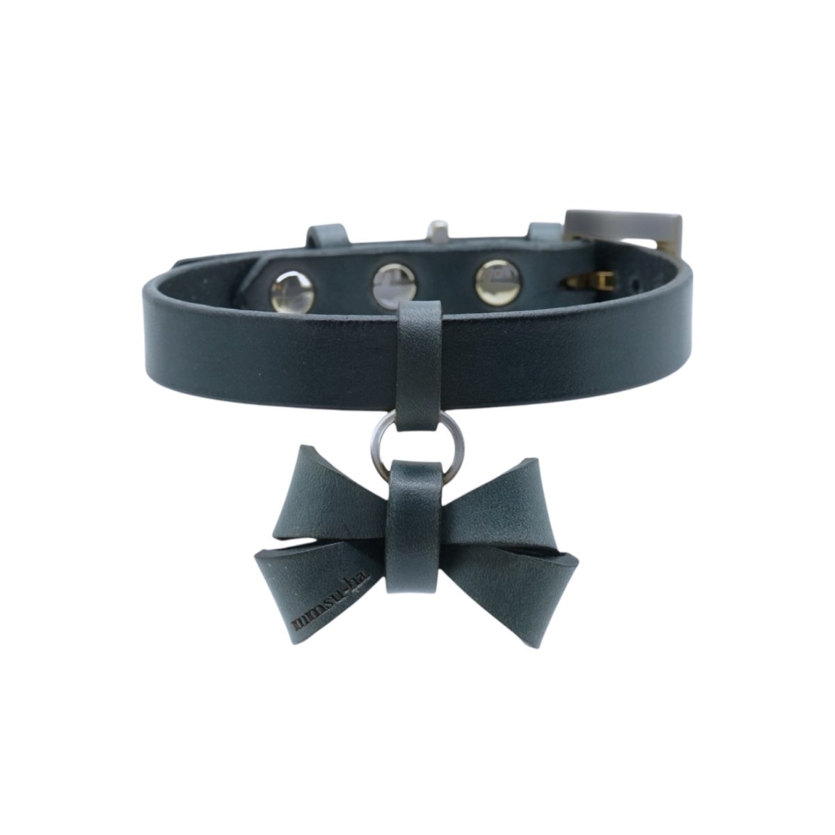 mmsu-ha 犬 レザー 革首輪 リボン グレー