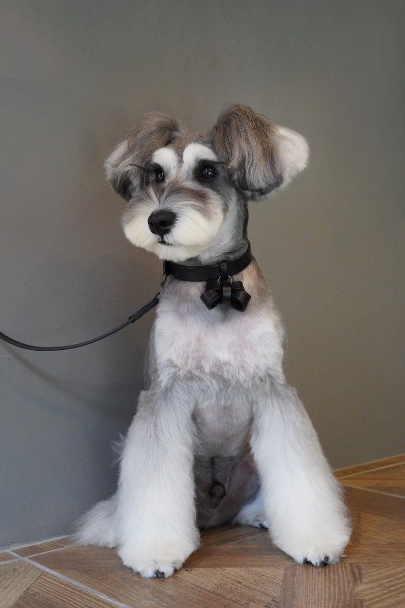 シュナウザー/首輪：ブラック/リード:ブラック/リボン：ブラック/金具色：ブラック