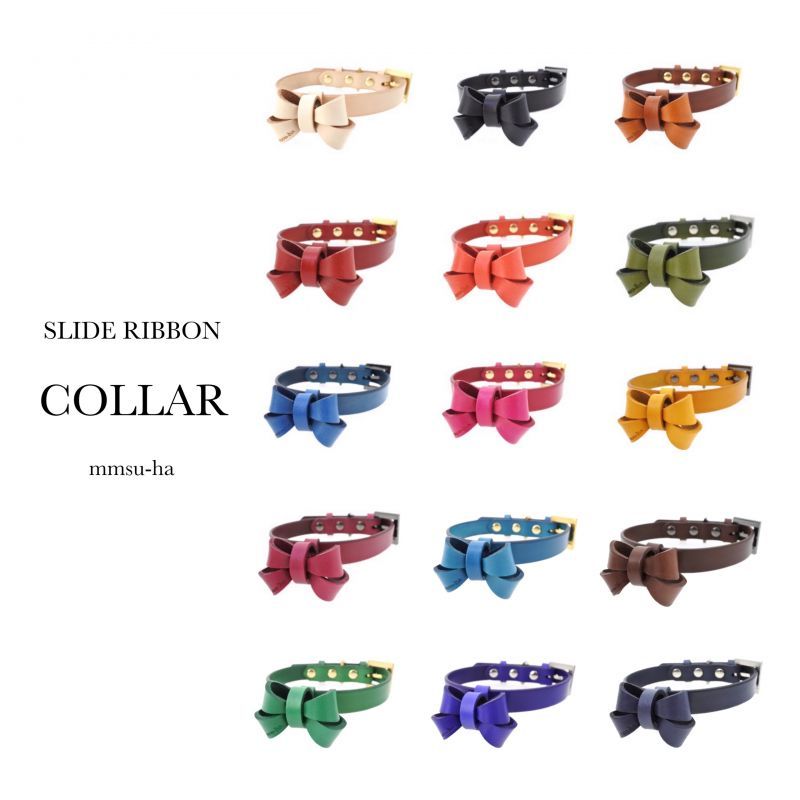 犬首輪 Mmsu Haオリジナルレザーリボン首輪 オーダーメニュー レザー Slide Ribbon Collar スライドリボンカラー 最高級牛革を使用