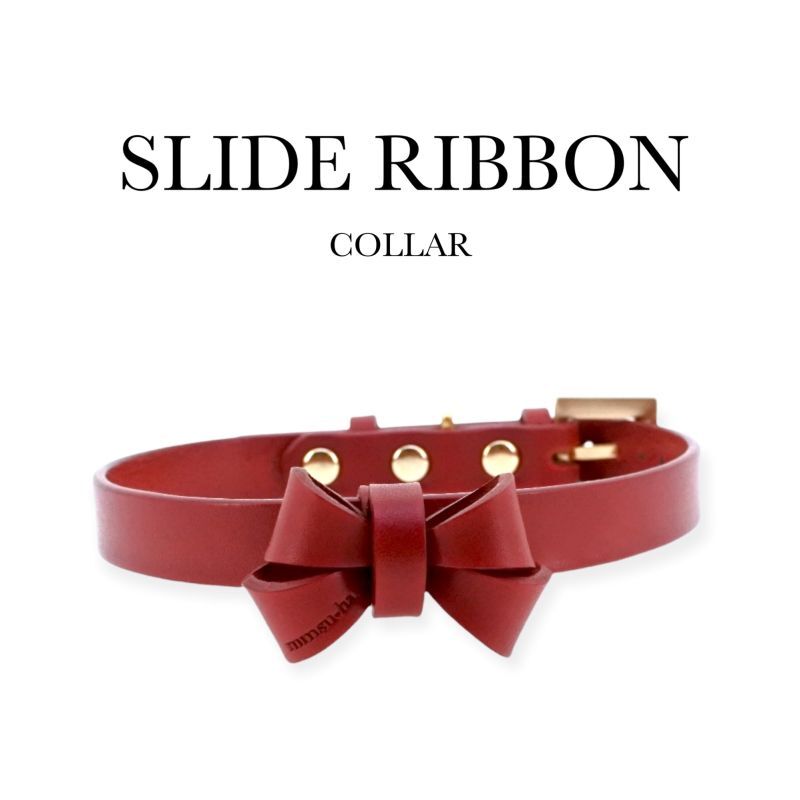 犬首輪 Mmsu Haオリジナルレザーリボン首輪 オーダーメニュー レザー Slide Ribbon Collar スライドリボンカラー 最高級牛革を使用